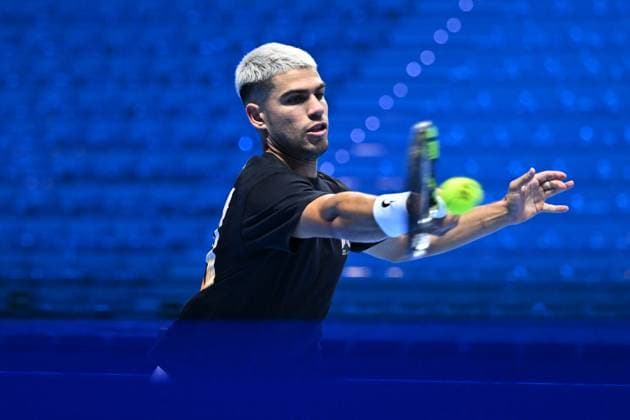 2025 Nitto ATP, Tennis Herren Finals - Practice Day - Turin Carlos Alcaraz (ESP) during practice at the 2025 Nitto ATP Finals in Turin, Italy on November 7, 2025. Photo by Corinne Dubreuil ABACAPRESS.COM Turin Italy  Copyright: xDubreuilxCorinne ABACAx