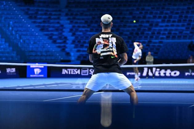 2025 Nitto ATP, Tennis Herren Finals - Practice Day - Turin Carlos Alcaraz (ESP) with Jannik Sinner (ITA) during practice at the 2025 Nitto ATP Finals in Turin, Italy on November 7, 2025. Photo by Corinne Dubreuil ABACAPRESS.COM Turin Italy  Copyright: xDubreuilxCorinne ABACAx