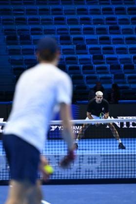 2025 Nitto ATP, Tennis Herren Finals - Practice Day - Turin Carlos Alcaraz (ESP) with Jannik Sinner (ITA) during practice at the 2025 Nitto ATP Finals in Turin, Italy on November 7, 2025. Photo by Corinne Dubreuil ABACAPRESS.COM Turin Italy  Copyright: xDubreuilxCorinne ABACAx