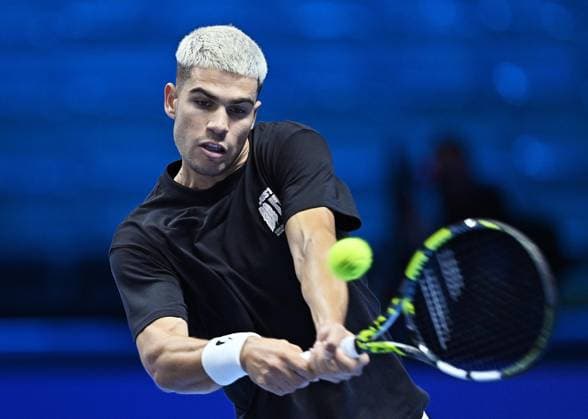 November 7, 2025, Turin, Italy: Carlos Alcaraz of Spain during training for Nitto ATP, Tennis Herren Finals 2025 at the Inalpi Arena, Turin, 7 november 2025 ANSA ALESSANDRO DI MARCO Nitto ATP Finals 2025: Sinner And Alcaraz S First Training Session  - ZUMAa110 20251107_zaf_a110_003 Copyright: xAlessandroxDixMarcox