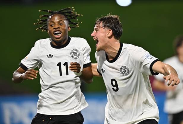 Germany v Korea DPR : Group G - FIFA U-17 World Cup Qatar 2025 Wisdom Mike of Germany celebrates after scoring a goal during the FIFA U-17 World Cup Qatar 2025 Group G match between Germany and Korea DPR in Doha, Qatar, on November 7, 2025. DOHA Qatar Copyright: xNOUSHADx