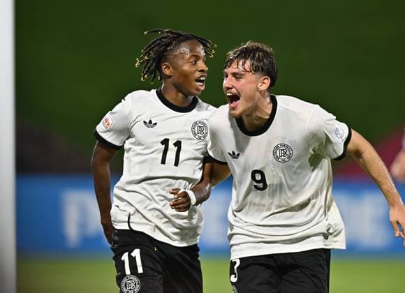 Germany v Korea DPR : Group G - FIFA U-17 World Cup Qatar 2025 Wisdom Mike of Germany celebrates after scoring a goal during the FIFA U-17 World Cup Qatar 2025 Group G match between Germany and Korea DPR in Doha, Qatar, on November 7, 2025. DOHA Qatar Copyright: xNOUSHADx