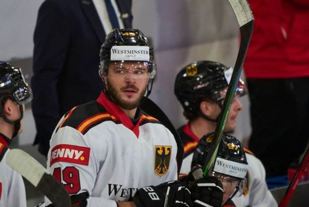 Lukas Kälble, Kaelble of Germany at the match GERMANY - LATVIA 4-1 DEB Ice hockey, Eishockey DEUTSCHLAND CUP in Landshut, Germany, November 6, 2025, Season 2025 2026.