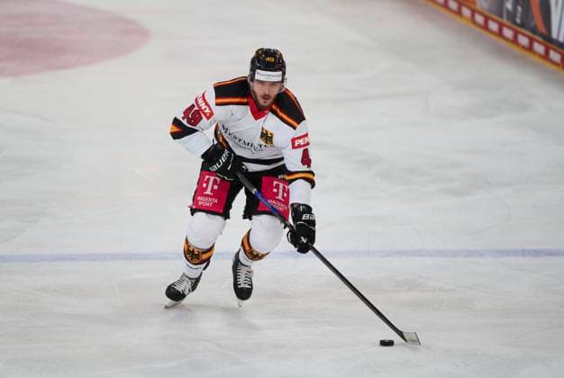 Lukas Kälble, Kaelble of Germany at the match GERMANY - LATVIA 4-1 DEB Ice hockey, Eishockey DEUTSCHLAND CUP in Landshut, Germany, November 6, 2025, Season 2025 2026.