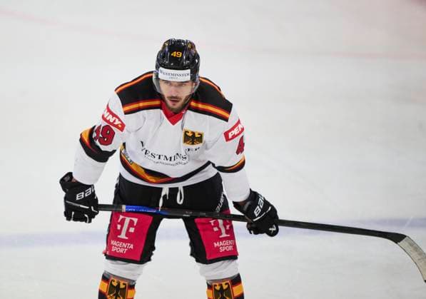 Lukas Kälble, Kaelble of Germany at the match GERMANY - LATVIA 4-1 DEB Ice hockey, Eishockey DEUTSCHLAND CUP in Landshut, Germany, November 6, 2025, Season 2025 2026.