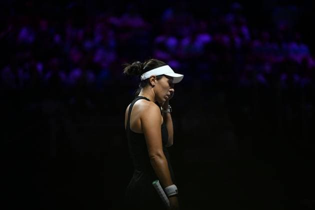 2025 WTA, Tennis Damen Finals RIYADH, SAUDI ARABIA - NOVEMBER 7: Jessica Pegula of the United States reacts during her match against Elena Rybakina (not seen) of Kazakhstan in the first semifinal on Day 7 of the 2025 WTA Finals, part of the Hologic WTA Tour, at King Saud University Indoor Arena in Riyadh, Saudi Arabia, on November 7, 2025. Artur Widak Anadolu Riyadh Saudi Arabia. Editorial use only. Please get in touch for any other usage.  Copyright: x2025xAnadoluxArturxWidakx