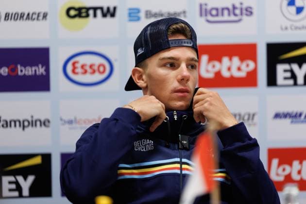 Belgian Thibau Nys pictured during a press conference, PK, Pressekonferenz ahead of the UEC Cyclocross European championships, Friday 07 November 2025, Middelkerke. The European cyclocross championships take place on 8 and 9 November. KURTxDESPLENTER  x139962589x