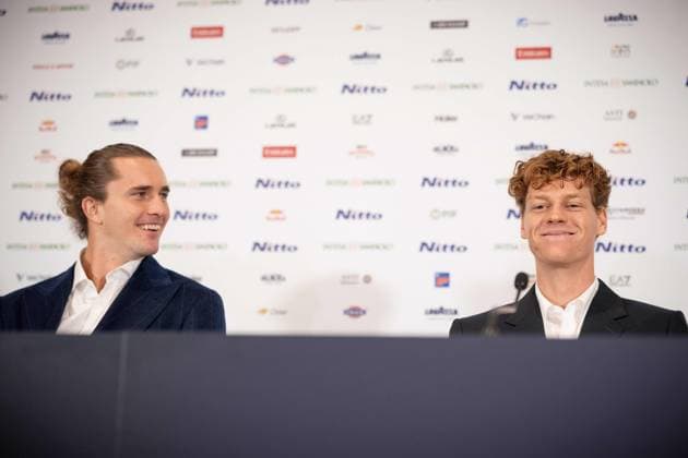Alexander Zverev (Germany) and Jannik Sinner in press conference, PK, Pressekonferenz during the Nitto ATP, Tennis Herren Finals at Teatro Regio in Turin. The ATP Finals will begin on Sunday, in Turin, Italy, Friday, Nov. 7, 2025.  Copyright: xMarcoxAlpozzi LaPressex