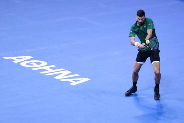 Novak Djokovic vs Yannick Hanfmann - ATP, Tennis Herren 250 tournament ATHENS, GREECE - NOVEMBER 7: Novak Djokovic of Serbia in action against Yannick Hanfmann of Germany during the Hellenic Championship ATP 250 semifinal tennis match at OAKA Olympic Athletic Center in Athens, Greece, on November 7, 2025. Costas Baltas Anadolu Athens Greece. Editorial use only. Please get in touch for any other usage.  Copyright: x2025xAnadoluxCostasxBaltasx