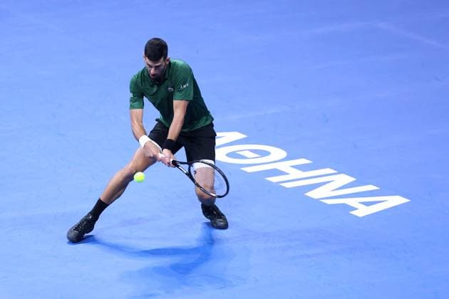 Novak Djokovic vs Yannick Hanfmann - ATP, Tennis Herren 250 tournament ATHENS, GREECE - NOVEMBER 7: Novak Djokovic of Serbia in action against Yannick Hanfmann of Germany during the Hellenic Championship ATP 250 semifinal tennis match at OAKA Olympic Athletic Center in Athens, Greece, on November 7, 2025. Costas Baltas Anadolu Athens Greece. Editorial use only. Please get in touch for any other usage.  Copyright: x2025xAnadoluxCostasxBaltasx