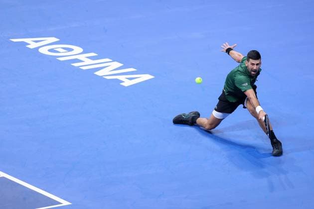 Novak Djokovic vs Yannick Hanfmann - ATP, Tennis Herren 250 tournament ATHENS, GREECE - NOVEMBER 7: Novak Djokovic of Serbia in action against Yannick Hanfmann of Germany during the Hellenic Championship ATP 250 semifinal tennis match at OAKA Olympic Athletic Center in Athens, Greece, on November 7, 2025. Costas Baltas Anadolu Athens Greece. Editorial use only. Please get in touch for any other usage.  Copyright: x2025xAnadoluxCostasxBaltasx