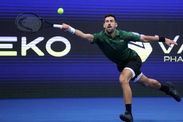 Novak Djokovic vs Yannick Hanfmann - ATP, Tennis Herren 250 tournament ATHENS, GREECE - NOVEMBER 7: Novak Djokovic of Serbia in action against Yannick Hanfmann of Germany during the Hellenic Championship ATP 250 semifinal tennis match at OAKA Olympic Athletic Center in Athens, Greece, on November 7, 2025. Costas Baltas Anadolu Athens Greece. Editorial use only. Please get in touch for any other usage.  Copyright: x2025xAnadoluxCostasxBaltasx