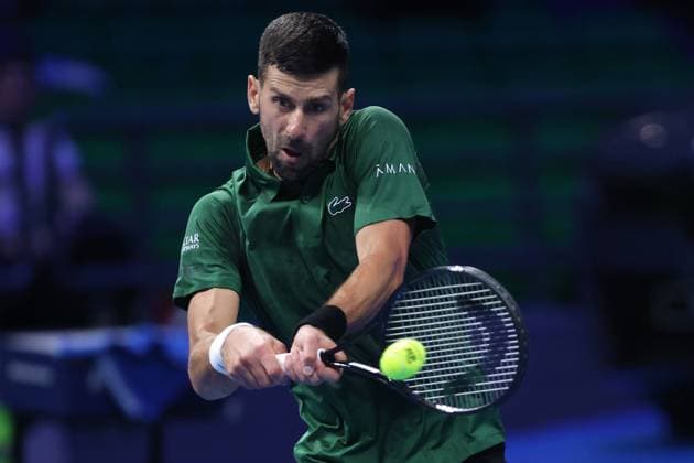 Novak Djokovic vs Yannick Hanfmann - ATP, Tennis Herren 250 tournament ATHENS, GREECE - NOVEMBER 7: Novak Djokovic of Serbia in action against Yannick Hanfmann of Germany during the Hellenic Championship ATP 250 semifinal tennis match at OAKA Olympic Athletic Center in Athens, Greece, on November 7, 2025. Costas Baltas Anadolu Athens Greece. Editorial use only. Please get in touch for any other usage.  Copyright: x2025xAnadoluxCostasxBaltasx