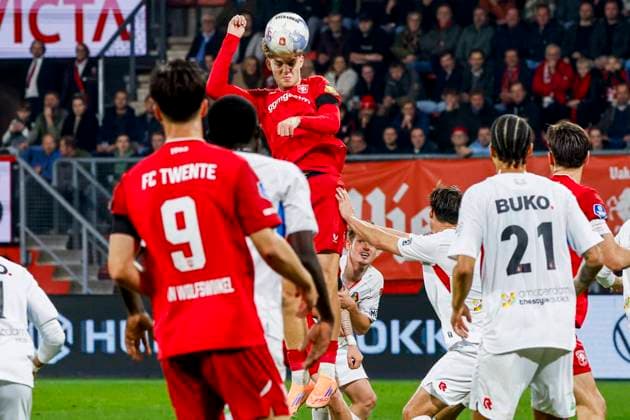 Ruud Nijstad of FC Twente heads the ball FC Twente v SC Telstar, Eredivisie, FC Twente 65 v Telstar 1963, De Grolsch Veste Stadium, November 7, 2025, Enschede, Netherlands.
