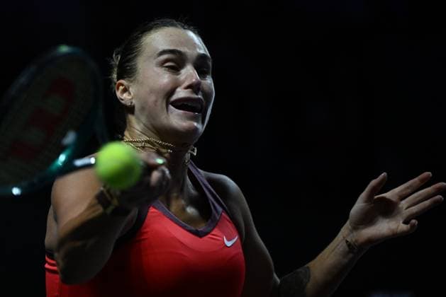 Aryna Sabalenka v Amanda Anisimova - 2025 WTA, Tennis Damen Finals RIYADH, SAUDI ARABIA - NOVEMBER 7: Aryna Sabalenka gestures during her match against Amanda Anisimova of the United States in the second semifinal on Day 7 of the 2025 WTA Finals, part of the Hologic WTA Tour, at King Saud University Indoor Arena in Riyadh, Saudi Arabia, on November 7, 2025. Artur Widak Anadolu Riyadh Saudi Arabia. Editorial use only. Please get in touch for any other usage.  Copyright: x2025xAnadoluxArturxWidakx
