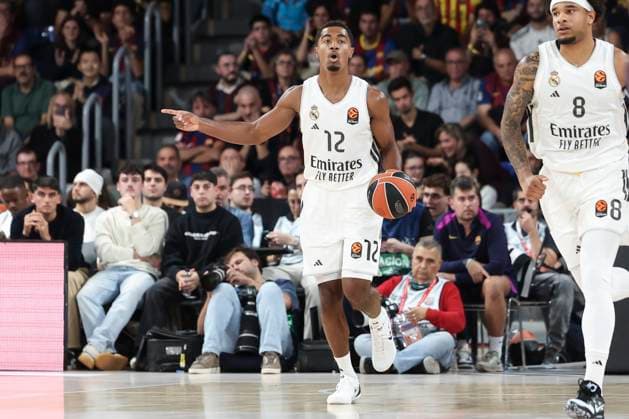 November 7, 2025, Barcelona, Barcelona, Spain: Theo Maledon of Real Madrid in action during the EuroLeague Regular Season Round 9 match played between FC Barcelona, Barca and Real Madrid at Palau Blaugrana on November 07, 2025 in Barcelona, Spain. Barcelona Spain - ZUMAa181 20251107_zaa_a181_185 Copyright: xJavierxBorregox