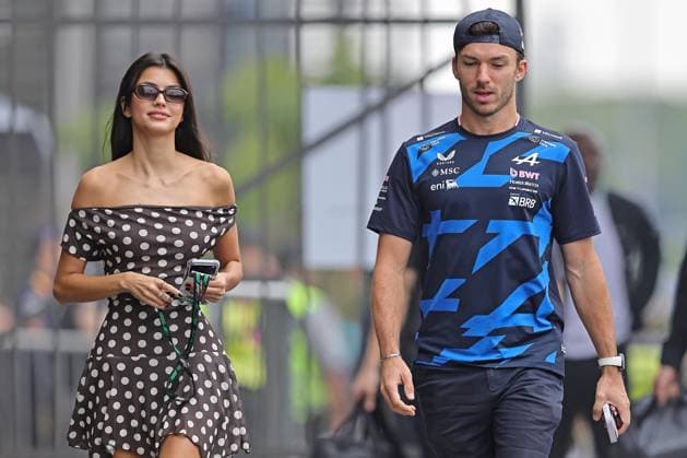 Sao Paulo, Brazil, 7th November 2025. Pierre Gasly (FRA) BWT Alpine F1 Team A525 Renault and his girlfriend Kika Cerqueira Gomes arrives in the Paddock during free practice of the F1 Grand Prix of Brazil at Autodromo Jose Carlos Pace  HeulerxAndrey