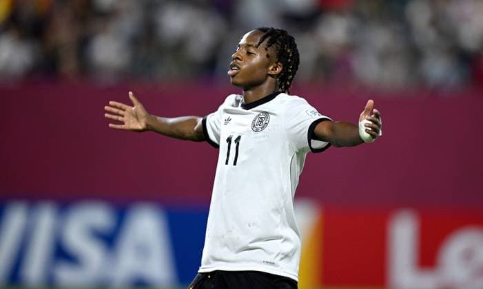 Football, Junior U 17 World Cup 2025 in Doha Qatar Preliminary Round 07 11 2025 Group G Germany Korea DPR Cheering after the goal for 1 0 , Wisdom Mike Germany