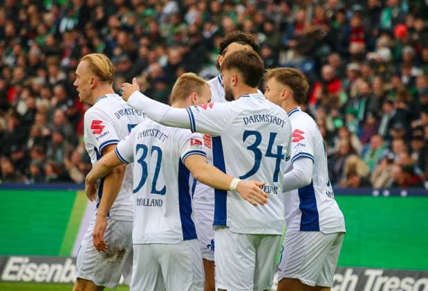 Germany Soccer 2 Bundesliga 2025 26, 12 Matchday Hannover 96 vs SV Darmstadt 98 Heinz von Heiden Arena Stadion Hannover Goal celebration Killian Corredor SV Darmstadt 98, 34 Fabian Holland SV Darmstadt 98, 32 Luca Marseiler SV Darmstadt 98, 8 Isac Lidberg SV Darmstadt 98, 7 Hannover Copyright: xAymanxAlahmedx