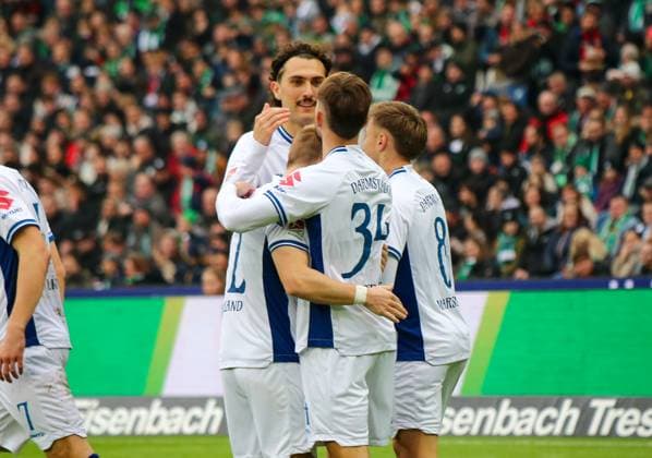 Germany Soccer 2 Bundesliga 2025 26, 12 Matchday Hannover 96 vs SV Darmstadt 98 Heinz von Heiden Arena Stadion Hannover Goal celebration Killian Corredor SV Darmstadt 98, 34 Fabian Holland SV Darmstadt 98, 32 Luca Marseiler SV Darmstadt 98, 8 Isac Lidberg SV Darmstadt 98, 7 Hannover Copyright: xAymanxAlahmedx