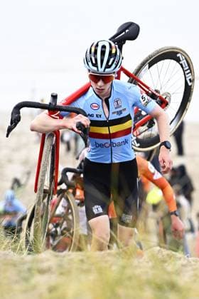 Belgian Fabian Maes pictured in action during the U23 men race at the UEC Cyclocross European Championships, Saturday 08 November 2025, in Middelkerke. JASPERxJACOBS  x140159927x