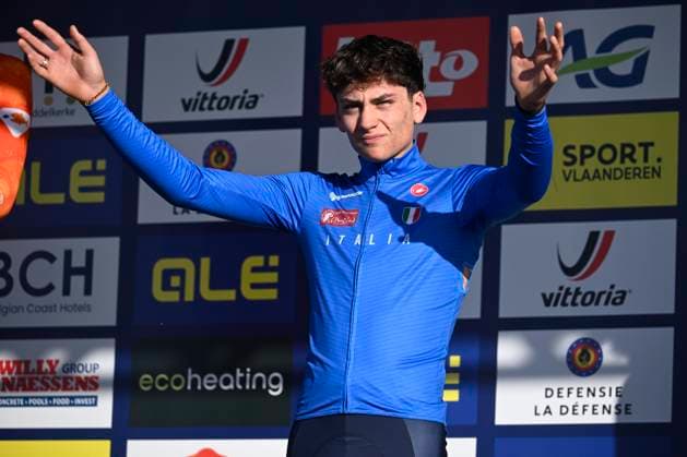2025 UEC Cyclo-Cross EC - Men U23 MIDDELKERKE, BELGIUM - NOVEMBER 08 : Agostinacchío Mattia (ITA) on the podium during the 2025 UEC Cyclo-Cross European Championships for Men U23 on November 08, 2025 in Middelkerke, Belgium, 08 11 2025 Middelkerke Belgium  Copyright: xNicoxVereeckenx
