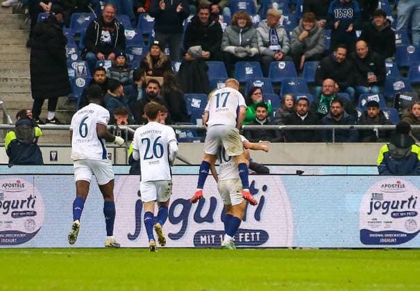 Germany Soccer 2 Bundesliga 2025 26, 12 Matchday Hannover 96 vs SV Darmstadt 98 Heinz von Heiden Arena Stadion Hannover Goal celebration Patric Pfeiffer SV Darmstadt 98, 6 Hiroki Akiyama SV Darmstadt 98, 16 Kai Klefisch SV Darmstadt 98, 17 Matthias Bader SV Darmstadt 98, 26 Hannover Copyright: xAymanxAlahmedx