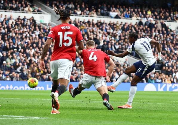 Mathys Tel of Tottenham Hotspur scores his sides first goal Tottenham Hotspur v Manchester United, ManU Premier League, Football, Tottenham Hotspur Stadium, London, UK - 08 Nov 2025London Tottenham Hotspur Stadium United Kingdom EDITORIAL USE ONLY No use with unauthorised audio, video, data, fixture lists, club league logos or live services. Online in-match use limited to 120 images, no video emulation. No use in betting, games or single club league player publications. Copyright: xMichaelxZemanek Shutterstockx 15701605ae