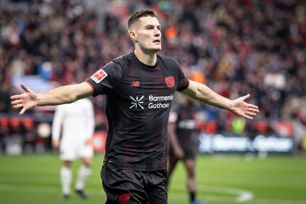 LEVERKUSEN, GERMANY - NOVEMBER 8: Patrik Schick (Bayer 04 Leverkusen, 14) celebrates the first goal 1:0 during the Bundesliga match (gameday 10) between Bayer 04 Leverkusen vs. 1. FC Heidenheim at BayArena on November 8, 2025 in Leverkusen, Germany. (Photo by Axel Kohring Beautiful Sports) DFL REGULATIONS PROHIBIT ANY USE OF PHOTOGRAPHS AS IMAGE SEQUENCES AND OR QUASI-VIDEO. Nordrhein-Westfalen Germany Copyright: xBEAUTIFULxSPORTS AxelxKohringx