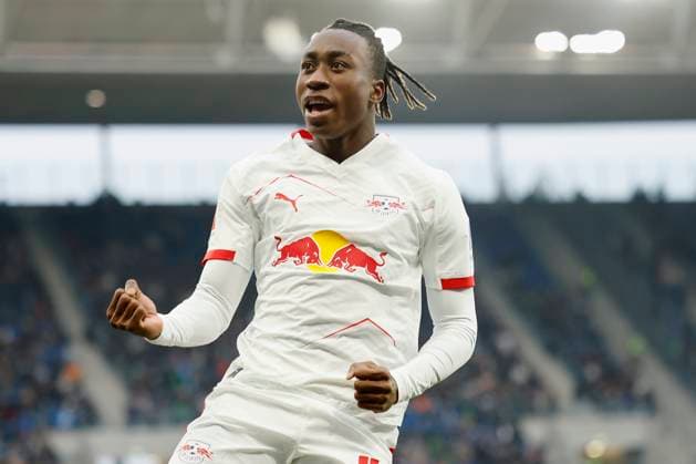 from left to right goal scorer Yan Diomande, cheers after his goal for 1 0, cheers, cheers after the goal, cheering, celebrated, cheers, cheering, emotions 08 11 2025, Football, Bundesliga, TSG Hoffenheim RB Leipzig, GER, Sinnsheim, PreZero Arena, DFL REGULATIONS PROHIBIT ANY USE OF PHOTOGRAPHS AS IMAGE SEQUENCES AND OR QUASI VIDEO Copyright: HMBxMedia xHeikoxBecker