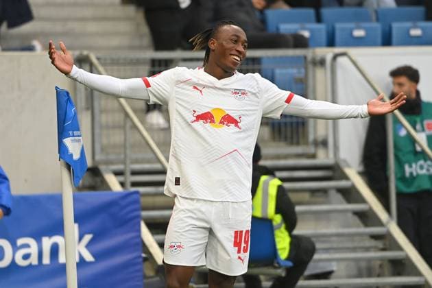 Goal celebration Yan Diomande L ach Goal to 0 1,Action, Cheering,Joy,Enthusiasm, Soccer 1 Bundesliga Season 2025 2026, 10 Matchday, Matchday10 TSG 1899 Hoffenheim RB Leipzig on 08 11 2025 PreZero ARENA