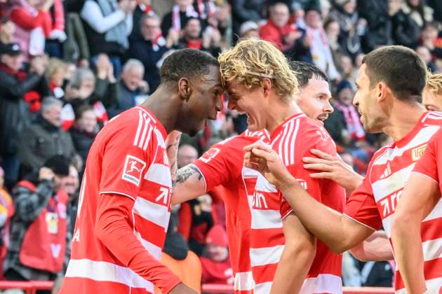 f l t r Ilyas Ansah 1 FC Union , goal, hit, jubilation, goal celebration, joy, enthusiasm, celebrating,celebreting the goal, joy, jubilation, cheering, not given 1 0, in the 1 Bundesliga match, 1 FC Union Berlin vs FC Bayern Munich, Bundesliga, soccer, DFB, 2025 2026 season, at the Alte Foersterei stadium, in the 1 Bundesliga match, 1 FC Union Berlin vs FC Bayern Munich, Bundesliga, soccer, DFB, 2025 2026 season, at the Alte Foersterei stadium, DFB DFL REGULATIONS PROHIBIT ANY USE OF PHOTOGRAPHS AS IMAGE SEQUENCES AND OR QUASI VIDEO, 08 11 25, Copyright: HMBxMedia UwexKoch