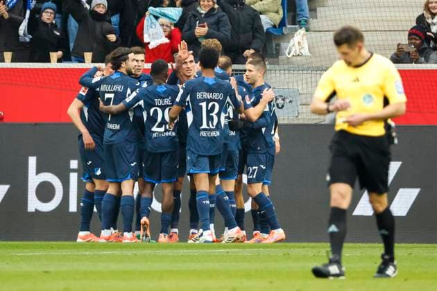 Goal celebration TSG Hoffenheim at 1 1 by Albian Hajdari TSG Hoffenheim, 21 , Germany, Football, 1 Bundesliga, Matchday 10, 2025 2026, TSG Hoffenheim vs RB Leipzig, 08 11 2025, PreZero Arena, Sinsheim, Germany Sinsheim PreZero Arena Baden Württemberg Germany Copyright: xGrantxHubbsx