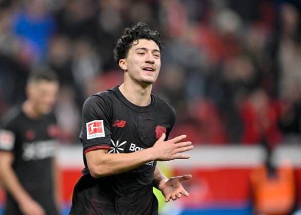 Cheers Ibrahim Maza Bayer Leverkusen after his goal for 5 0 Soccer 1 Bundesliga,10 Matchday, Bayer 04 Leverkusen 1 FC Heidenheim, on 08 11 2025 in Leverkusen Germany DFL regulations prohibit any use of photographs as image sequences and or quasi video Â