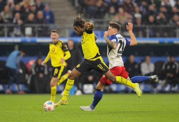 Photo Carney CHUKWUEMEKA Dortmund vs Nicolai REMBERG HSV Fussball 1 Liga , 10 Matchday on Sat 08 11 2025 Hamburger SV Borussia Dortmund