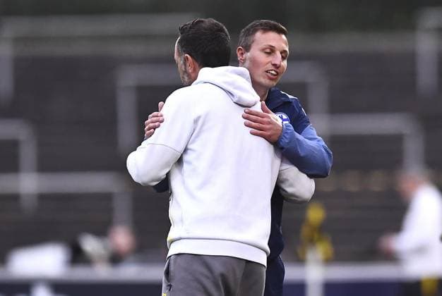 Borussia Dortmund U23 Schalke 04 U23 FOR EDITORIAL PURPOSES ONLY EDITORIAL USE ONLY p Football Regionalliga West 15 Matchday Borussia Dortmund U23 Schalke 04 U23 on 08 11 2025 at Stadion Rote Erde in Dortmund Daniel Rios Coach Borussia Dortmund U23 , front Jakob Frimpel Coach Schalke 04 U23 , back Germany North Rhine Westphalia Dortmund Copyright ThorstenxTillmann Copyright: ThorstenxTillmann doc836bgd80xqt1eubgrfan ,EDITORIAL USE ONLY Copyright: ThorstenxTillmann