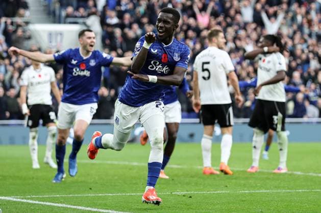 Premier League Everton v Fulham Idrissa Gueye of Everton scores and celebrates goal to make it 1-0 during the Premier League match Everton vs Fulham at Hill Dickinson Stadium, Liverpool, United Kingdom, 8th November 2025 (Photo by Jorge Horsted News Images) Liverpool Hill Dickinson Stadium Merseyside United Kingdom Copyright: xJorgexHorsted NewsxImagesx