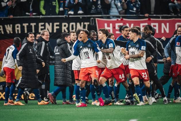 Soccer Men Season 2025 2026 1 Soccer Bundesliga 10 Matchday Hamburger SV vs Borussia Dortmund 08 11 2025 Goal celebration Ransford Yeboah Königsdörffer 11, HSV Hamburg Volksparkstadion Hamburg Germany