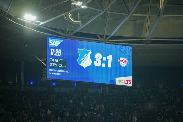 Soccer Bundesliga, Matchday 10, TSG Hoffenheim RB Leipzig on 08 11 2025 in Sinsheim PreZero Arena , Germany, Season 2025 2026 DFL REGULATIONS PROHIBIT ANY USE OF PHOTOGRAPHS AS IMAGE SEQUENCES AND OR QUASI VIDEO Final Score in Sinsheim Sinsheim PreZero Arena Germany Copyright: xChristophxKinzingerx