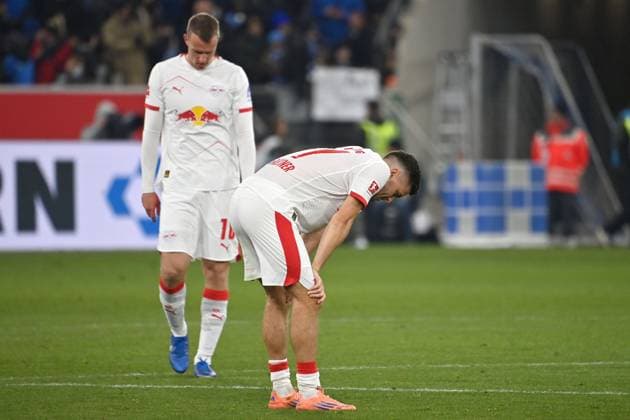 Player Leipzig after the match, Christoph BAUMGARTNER L ,hi Lukas KLOSTERMANN L , disappointment,frustration,disappointed,frustrated,dejected, Soccer 1 Bundesliga Season 2025 2026, 10 Matchday, Matchday10 TSG 1899 Hoffenheim RB Leipzig 3 1 on 08 11 2025 PreZero ARENA