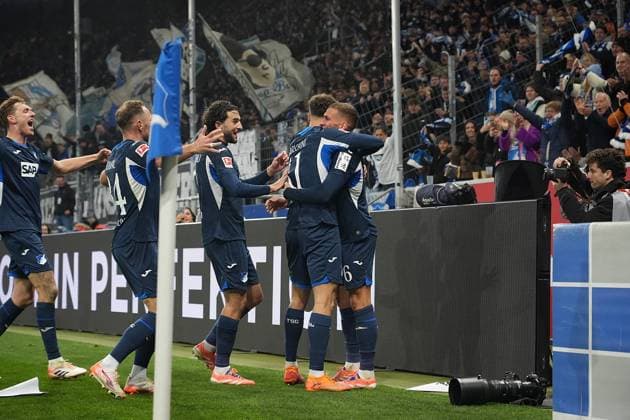 GER, 1 FBL, TSG Hoffenheim vs RB Leibzig 08 11 2025, PreZero Arena, Sinsheim, GER, 1 FBL, TSG Hoffenheim vs RB Leibzig , in the picture Grischa Prömel Hoffenheim is happy about the goal for the 3 1 DFL regulations prohibit any use of photographs as image sequences and or quasi video nordphotoxGmbHx xBratic nph00250