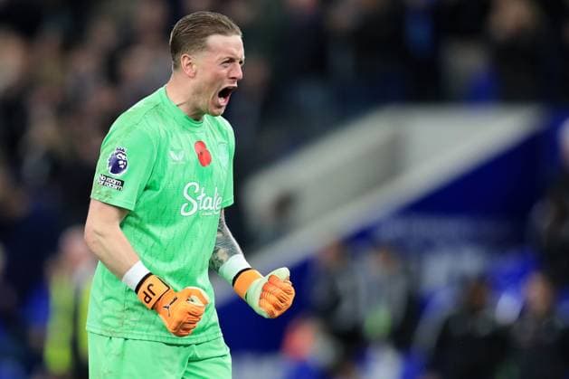 8th November 2025; Hill Dickinson Stadium, Liverpool, England; Premier League Football, Everton versus Fulham; Everton goalkeeper Jordan Pickford celebrates at full time  DavidxBlunsden