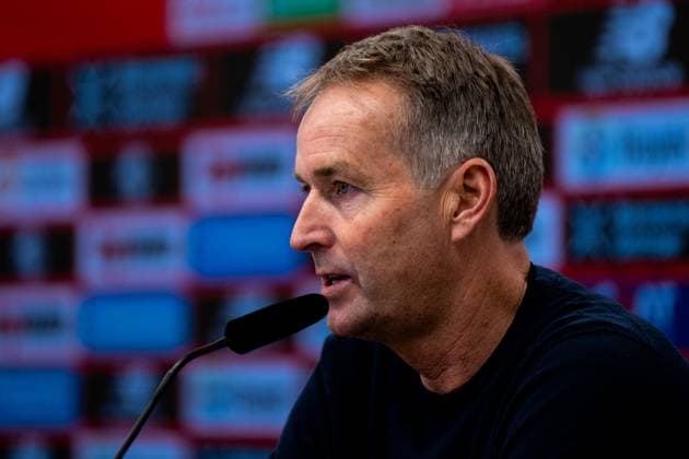 LEVERKUSEN, GERMANY - NOVEMBER 8: Bayer 04 Leverkusen head coach Kasper Hjulmand attends a press conference, PK, Pressekonferenz after the Bundesliga match between Bayer 04 Leverkusen and 1. FC Heidenheim 1846 at BayArena on November 8, 2025 in Leverkusen, Germany. (Photo by Rene Nijhuis) SPO  Copyright: xRenexNijhuis