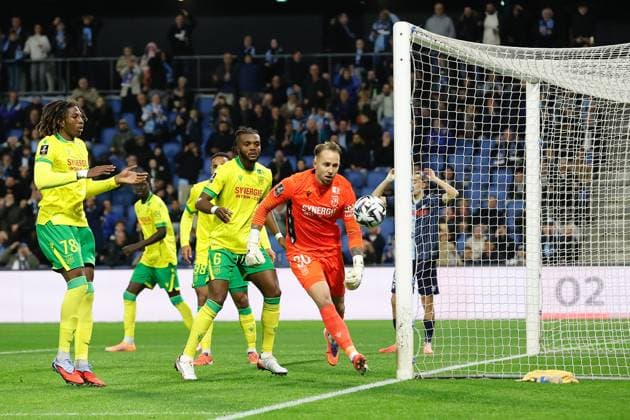 Le Havre v FC Nantes - Ligue 1 McDonald s 2025 2026 78 Tylel TATI (fcn) - 06 Chidozie AWAZIEM (fcn) - 30 Patrik CARLGREN (fcn) during the Ligue 1 McDonald s match between Le Havre and Nantes at Stade Oceane on November 8, 2025 in Le Havre, France. Le Havre France  Copyright: xFEPx 776348193