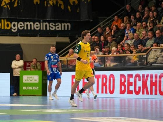 Pierre Busch VfL Eintracht Hagen, 83 is happy about his goal VfL Eintracht Hagen vs TV Grosswallstadt, Handball, 2 Bundesliga, Matchday 10, Season 2025 2026, 08 11 2025 VfL Eintracht Hagen vs TV Grosswallstadt, Handball, 2 Bundesliga, Matchday 10, Season 2025 2026, 08 11 2025 Hagen Copyright: xEibner-Pressefoto DamianxKruczynx EP_DKI
