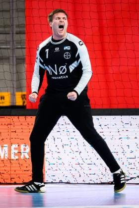 Bietigheim HBL 25 26 SG BBM Bietigheim TSV Bayer Dormagen Goalkeeper Louis Oberosler Bayer Dormagen Jubel Freude Emotion Bietigheim Bissingen Egetrans Arena Baden Württemberg Germany