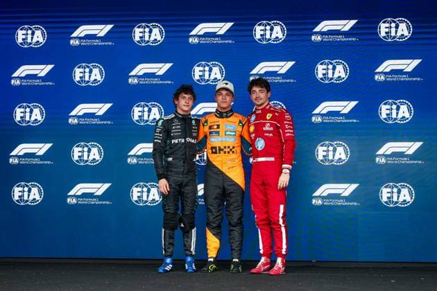 F1 - SAO PAULO GRAND PRIX 2025 NORRIS Lando (gbr), McLaren F1 Team MCL39, KIMI ANTONELLI Andrea (ita), Mercedes AMG F1 Team W16, LECLERC Charles (mco), Scuderia Ferrari SF-25, portrait during the 2025 Formula 1 Grande Premio de Sao Paulo, 2025 Sao Paulo Grand Prix, 21th round of the 2025 FIA Formula One World Championship, WM, Weltmeisterschaft from November 7 to 9, 2025 on the Interlagos, in Sao Paulo, Brazil - Sao PauloBrazil Copyright: xFLORENTxGOODENx