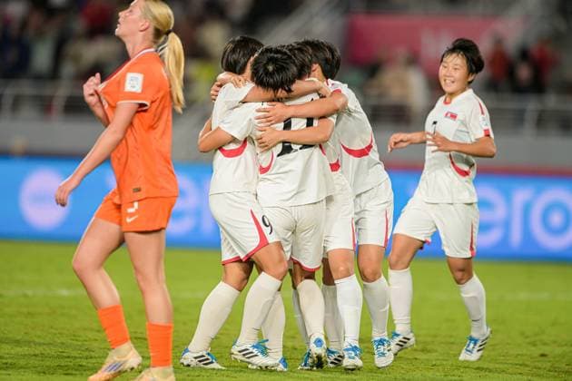 The palyers of Korea DPR U-17 celebrates the goal of 2-0 the FIFA U17, U 17 Women s World Cup Morocco 2025, 1st - 2nd place match between Korea DOR and Netherlands in Rabat, Morocco, on November 8, 2025, at the Olympic Stadium  Copyright: xAndreaxAmato IPAxSportx xipa-agency.netx xx IPA_67711871 IPA_Agency_IPA67711871