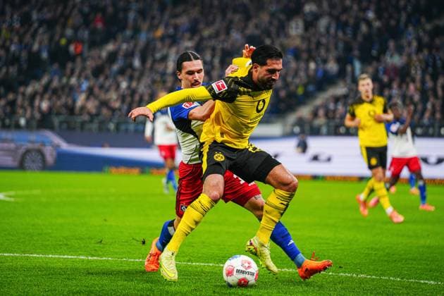 Rayan Philippe Hamburger SV, 14 , Emre Can Borussia Dortmund, 23 GER, Hamburger SV vs Borussia Dortmund, Football, 1 Bundesliga, Matchday 10, Season 2025 2026, 08 11 2025 DFL REGULATIONS PROHIBIT ANY USE OF PHOTOGRAPHS AS IMAGE SEQUENCES AND OR QUASI VIDEO GER, Hamburger SV vs Borussia Dortmund, Football, 1 Bundesliga, Matchday 10, Season 2025 2026, 08 11 2025 Hamburg Copyright: xEibner-Pressefoto MarcelxvonxFehrnx EP_MFN