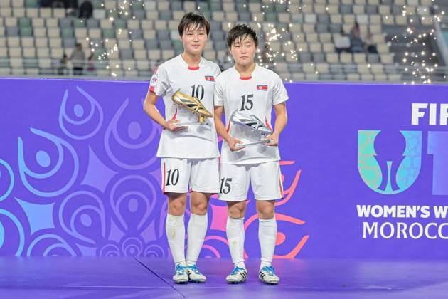 15 Kim K. Won Sim (Forward) of Korea DPR U-17 with Silver shoe Award and 10 Yu Y. Jong Hyang (Forward) of Korea DPR U-17 with the Golden Shoe Award the FIFA U17, U 17 Women s World Cup Morocco 2025, 1st - 2nd place match between Korea DOR and Netherlands in Rabat, Morocco, on November 8, 2025, at the Olympic Stadium  Copyright: xAndreaxAmato IPAxSportx xipa-agency.netx xx IPA_67718680 IPA_Agency_IPA67718680